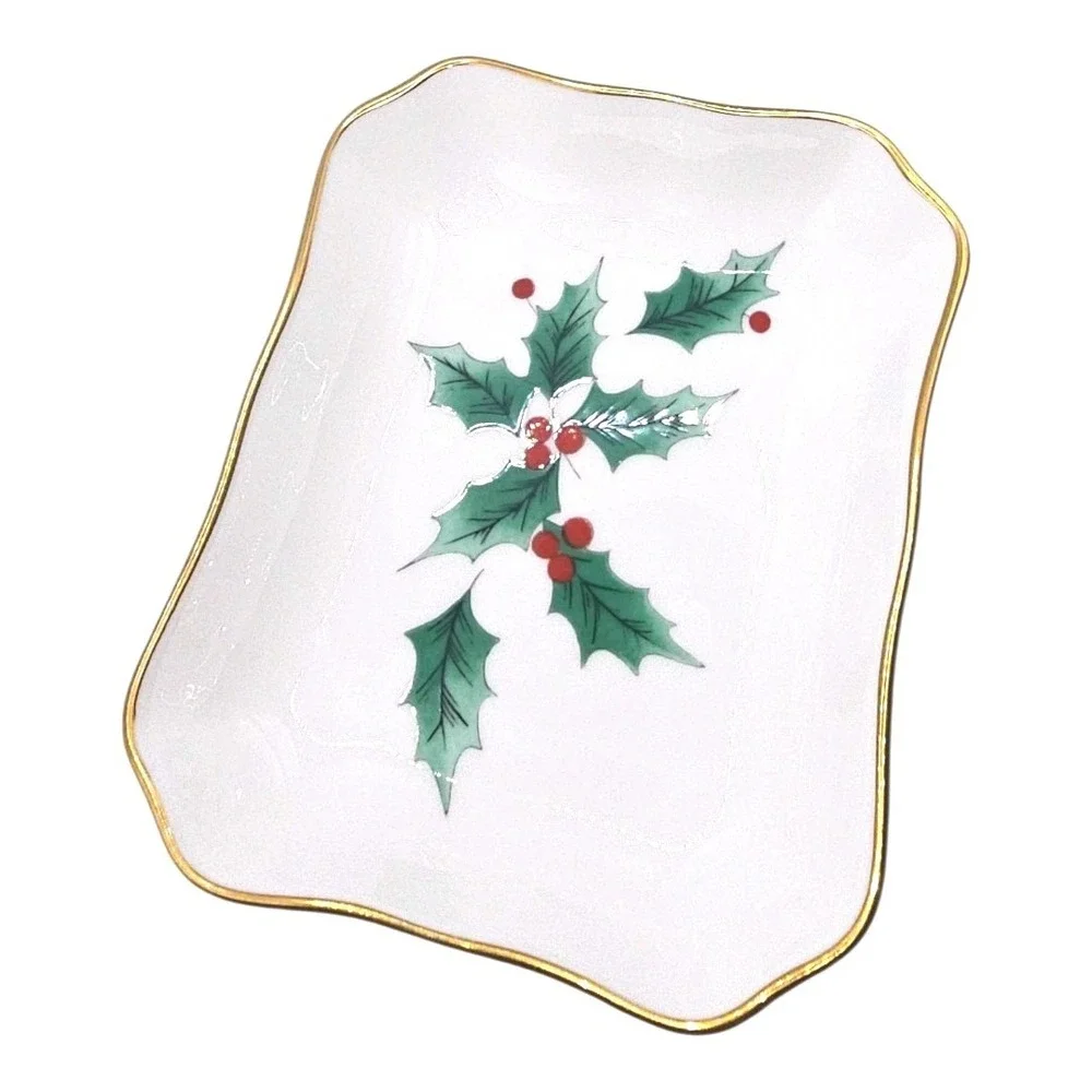 Mikasa Christmas Pattern Holly Ribbon Small Chelsea Serving‎ Tray 4.75